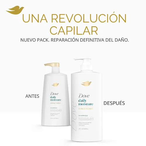 Miniatura 5 de Dove Damage Therapy Champú de humedad diaria para cabello seco con tecnología de cuidado de bio-proteínas y suero hialurónico, 28 onzas líquidas
