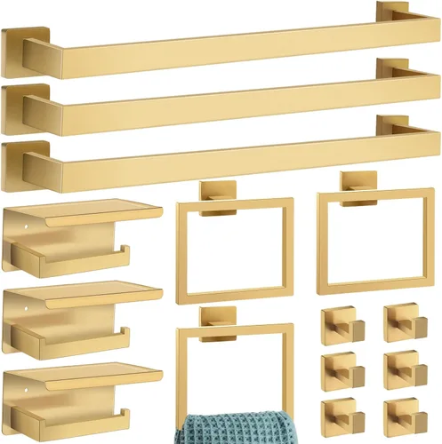 Miniatura 10 de Juego de 10 accesorios de baño, juego de accesorios de baño de 24 pulgadas, barra de toalla de baño de acero inoxidable, toalleros, gancho