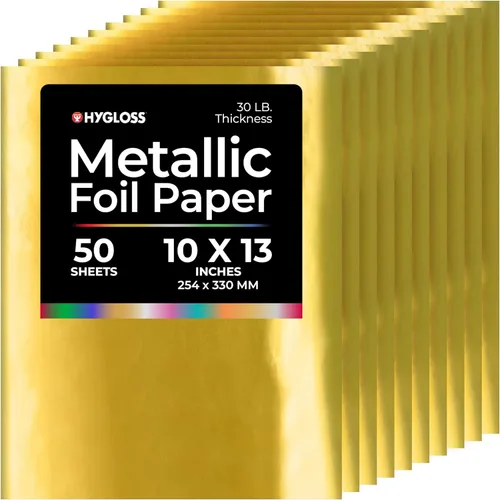 Miniatura 8 de Hygloss Papel de aluminio metálico, 10 hojas de papel brillante de color dorado y plateado, 10 x 13 pulgadas, papel de aluminio ideal para Oro