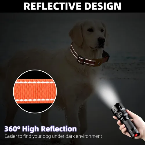 Miniatura 5 de Collar reflectante para perro, compatible con AirTag, collar de nailon para perros pequeños, medianos, grandes y extra grandes Naranja