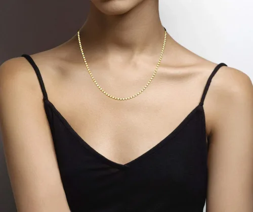 Miniatura 3 de Miabella 18K Gold Over 925 Sterling Silver Italian Sparkle Mirror Link Chain Necklace for Women Teen Girls, Made in Italy