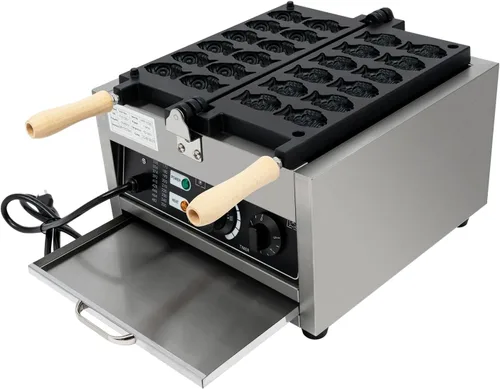 Miniatura 7 de Máquina para hacer gofres, 12 cavidades en forma de pez, para aperitivos y postres saludables, máquina de panqueques antiadherente de doble cara