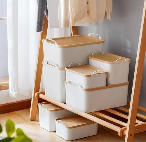 Miniatura 2 de ANMINY 12 contenedores de plástico con tapas, grandes cajas de almacenamiento blancas para organización, cestas de almacenamiento de plástico