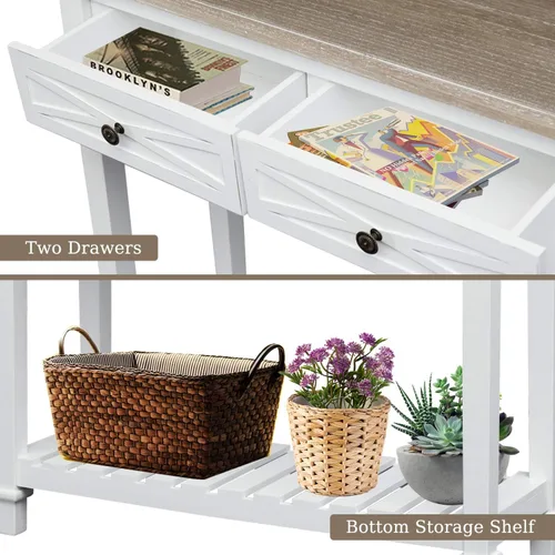 Miniatura 3 de ide·o Mesa consola blanca moderna con almacenamiento, mesa de entrada estrecha, 29.8 pies de largo x 10.8 pies de ancho x 31.8 pies de alto