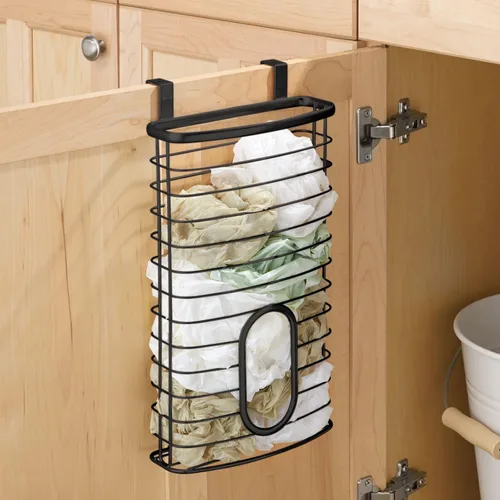 Miniatura 3 de mDesign Organizador de Almacenamiento Colgante de Gabinete de Acero Portador para Cocina, Despensa - Sostiene Bolsas de Plástico, Sándwich, Basura
