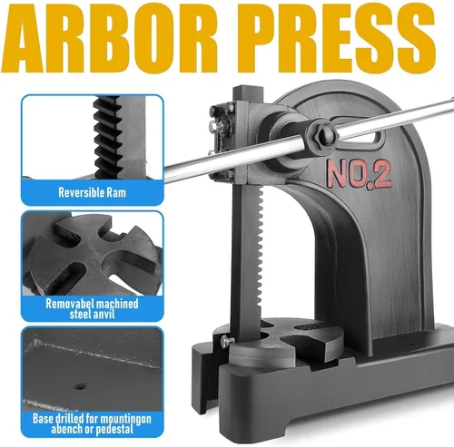 Miniatura 4 de Prensa de árbol manual de 2 toneladas con rueda de mano, altura máxima de 8.5 pulgadas, prensa manual de hierro fundido para escritorio, máquina