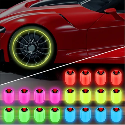 Miniatura 11 de 20 tapones fluorescentes para válvulas de neumáticos, tapones luminosos para válvula de aire de rueda de automóvil, accesorios de decoración