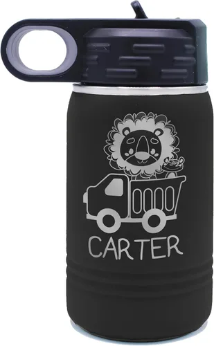 Miniatura 20 de My Personal Memories Botella de agua personalizada de 12 onzas para niños con pajilla, vaso aislado de doble pared para niños, niñas, escuela, Azul