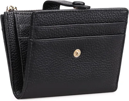 FALAN MULE - Carteras pequeñas para mujer con bloqueo RFID, piel auténtica, cartera plegable delgada con cremallera y monedero para monedas,