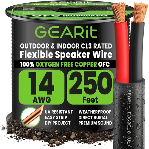 Miniatura 11 de GEARit Cable de altavoz exterior clasificado CL3, cable de altavoz calibre 14, cable de altavoz 100 pies para altavoces exteriores, patio, jardín