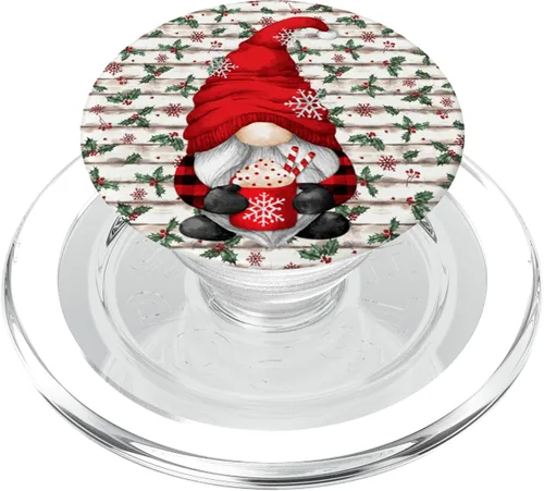 Miniatura 8 de Divertido gnomo de Navidad a cuadros, decoración navideña y cacao caliente PopSockets intercambiables PopGrip