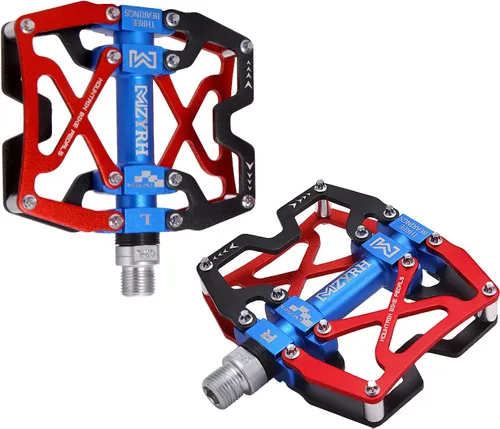 Miniatura 2 de Mzyrh - Pedales de bicicleta de montaña, ultra fuertes, coloridos, mecanizados CNC, de 9/16 pulgadas, ciclismo sellado con 3 rodamientos Rodamientos