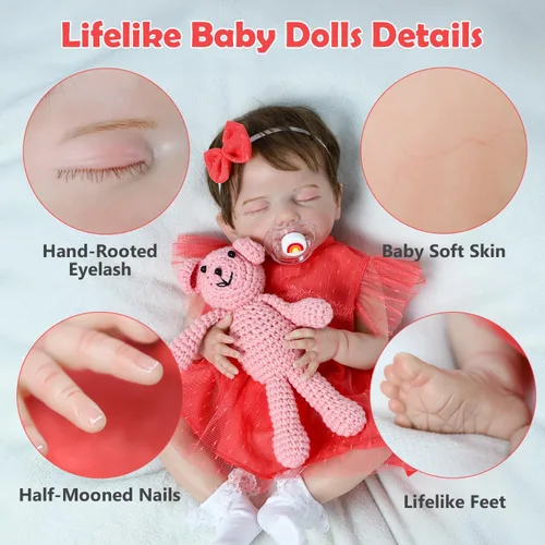 Miniatura 5 de SCOM Muñecas Bebé Reborn Niña de 20 Pulgadas, Recién Nacida Realista, Muñecas Bebé Durmiendo Niña, con Cuerpo de Tela Suave con Peso, Extremidades