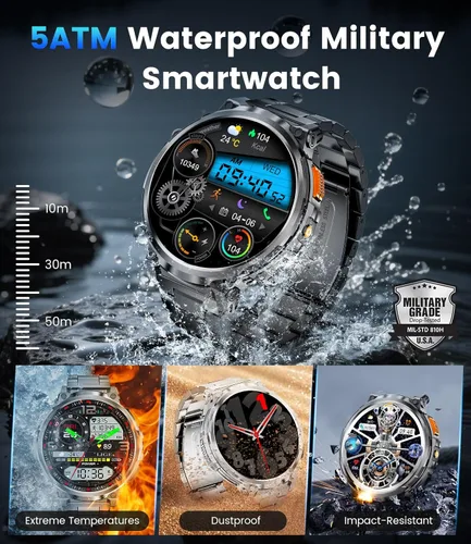 Miniatura 8 de LIGE Relojes inteligentes para hombres con batería de 730 mAh, reloj inteligente HD de 1.85 pulgadas con linterna/marca/respuesta de llamada/120 +
