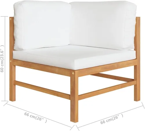 Miniatura 7 de Ensemble de Salon de Jardin 4 Pièces en Teck Crème avec Coussins Polyester, Confortable et Modulaire Pour Terrasse, Balcon ou Jardin, Design