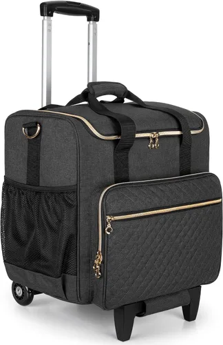 Miniatura 8 de LUXJA Bolsa rodante para profesores con compartimento para laptop y dolly desmontable, bolsa de mano rodante multifuncional para profesores