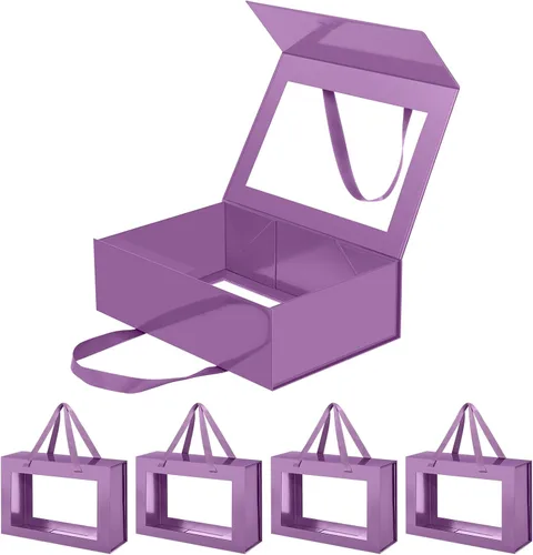 Miniatura 37 de Caja de regalo negra con ventana, caja de regalo magnética transparente para regalo, caja de propuesta de padrino de boda (10.5 x 7.5 x 3 pulgadas)