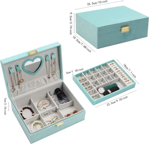 Miniatura 2 de Dajasan Cajas de joyería para mujeres y niñas, caja organizadora de joyas, caja de joyería grande de terciopelo de 2 capas para anillos, collares