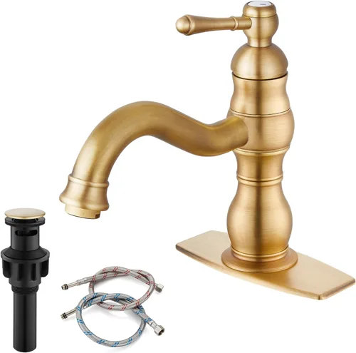 Miniatura 10 de gotonovo Grifo de lavabo de baño de 1 agujero con mango único, grifo de tocador de lavabo con caño giratorio de 360°, grifo mezclador de lavabo
