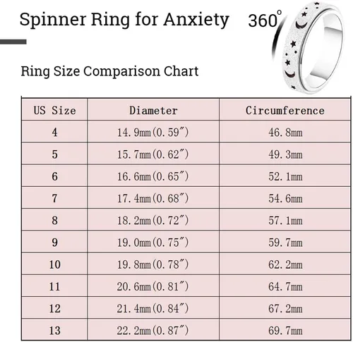 Miniatura 6 de Anillo Giratorio para Ansiedad - Anillo de Dedo de Acero Inoxidable para Hombres y Mujeres - Luna Estrella Negro 8