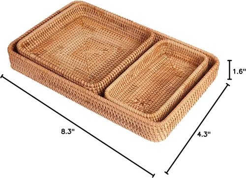 Miniatura 4 de ChezMax Cesta de ratán organizadora de almacenamiento cestas de mimbre organizador rectangular soporte para toallas de invitados para baño, Set 3