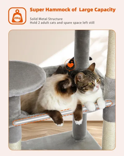 Miniatura 2 de PETEPELA Árbol para gatos de 56.3 pulgadas de alto para gatos de interior, torre para gatos de varios niveles con hamaca súper grande