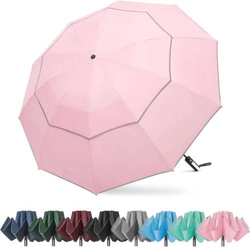 Miniatura 14 de G4Free 54/62 Inch Windproof Inverted Umbrella with Reflective Stripe Large Compact Reverse Golf Umbrella for Rain 10 Ribs Double Canopy Travel