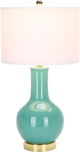 SAFAVIEH Lighting - Paris Lámpara de mesa de cerámica verde esmeralda de 27.5 pulgadas con pantalla blanca, iluminación contemporánea moderna para