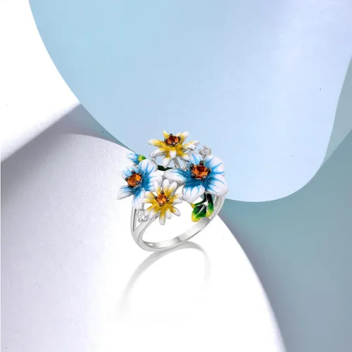 Miniatura 4 de Santuzza Anillo de plata de ley 925 con diseño de flores esmaltadas para mujer