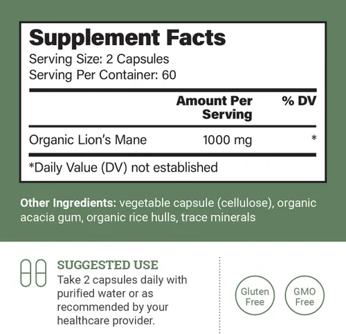 Miniatura 2 de Earth Harmony Naturals - Suplemento de Melena de León Orgánico (1000mg), Suministro de 2 Meses, Extracto de Hongo Melena de León para Apoyar