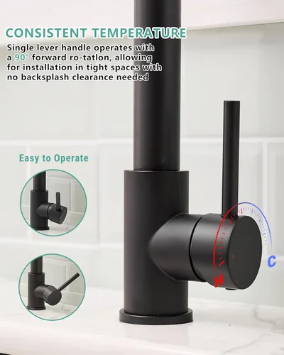 Miniatura 7 de Fapully - Grifo de cocina negro, grifo de fregadero de cocina comercial extraíble con rociador Negro mate
