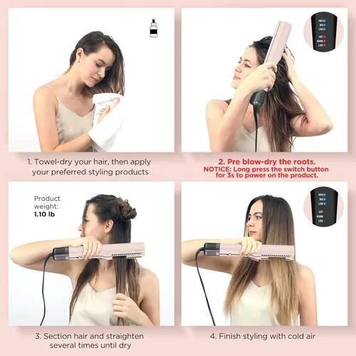 Miniatura 6 de IG INGLAM Alisador de aire, estilo desde cabello húmedo, secador de pelo rectificador de 2.2" (5.6 cm), iones negativos de 200M, alisado de aire