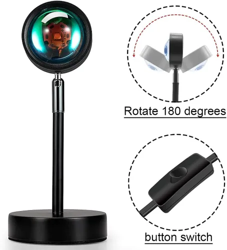 Miniatura 4 de Balkwan Lámpara de Proyección de Puesta de Sol con Rotación LED Romántica Moderna Soporte de Pie Luz Nocturna con USB para Sala de Estar Dormitorio