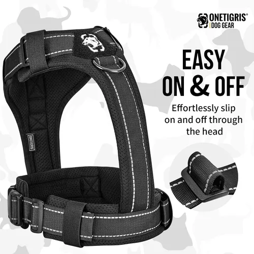 Miniatura 3 de OneTigris - Arnés para perro, chaleco para perro con acolchado suave sin tirones, nylon ajustable táctico de alta resistencia para perros medianos