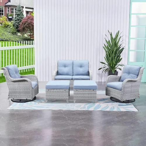 Miniatura 133 de HUMMUH Sillas Mecedoras Giratorias de Mimbre para Patio Exterior con Respaldo Alto, Sillas Deslizantes de Ratán PE, Juego de Muebles de Patio de 4