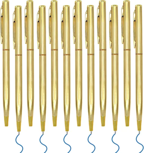 Miniatura 8 de 12 bolígrafos delgados de tinta azul dorada de 0.039 pulgadas (0.039 in), para suministros de oficina de negocios (estilo clásico)