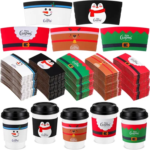 Miniatura 18 de Remerry Paquete de 125 fundas de papel desechables para tazas de café de invierno, Navidad, Papá Noel, té, chocolate caliente, cacao, para tazas