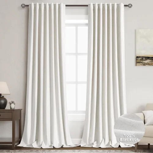 Miniatura 43 de Cortinas de lino 100% opacas para dormitorio, 102 pulgadas de largo, con pestaña trasera, bolsillo para barra, paneles acústicos con aislamiento