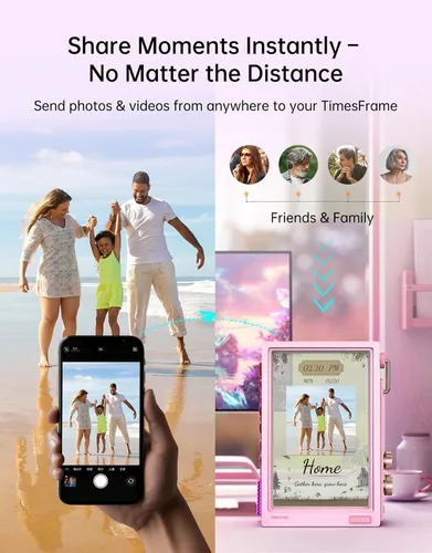 Miniatura 3 de Divoom Times Frame - Marco de fotos digital WiFi de 10.1 pulgadas con 64 GB, aplicación gratuita sin tarifas de suscripción, soporta carga de Rosa