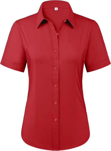 Miniatura 9 de Siliteelon - Camisas de vestir con protección contra manchas, sin arrugas, de manga corta, color liso, con botones, para mujer