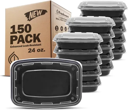 Freshware - Recipientes para comida preparada, 150 unidades, 1 compartimento para almacenar comida, contenedores con tapas, caja Bento, libre de