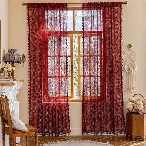 Miniatura 22 de YJ YANJUN - Cortinas de café boho, 24 pulgadas de largo, 2 paneles, cada una de 59" de ancho x 24" de largo, beige, con crochet, cortinas de cocina