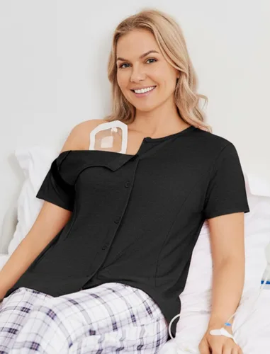 Miniatura 5 de Deyeek Camisas de mastectomía con bolsillos de drenaje para cirugía lateral de hombro para mujer, camisas de quimioterapia para acceso a puertos