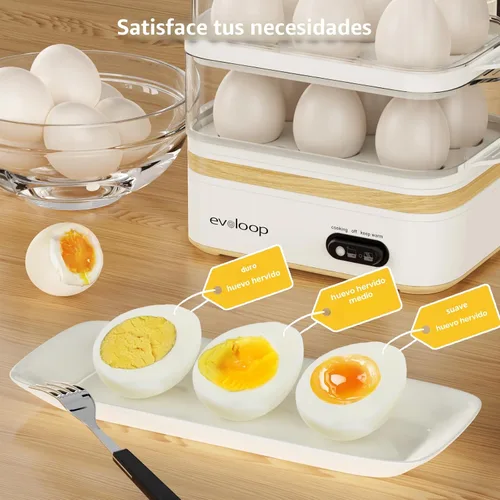 Miniatura 2 de Evoloop Olla de Huevos Rápida Eléctrica de 12 Huevos de Capacidad, para Huevos Blandos, Medianos, Duros, Escalfados, Fabricante de Tortillas, Blanco