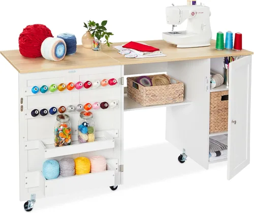 Miniatura 8 de Best Choice Products Mesa de costura plegable grande, estación de manualidades portátil multiusos y escritorio lateral con diseño compacto, ruedas