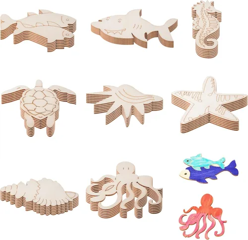 48 recortes de madera sin terminar de animales del océano para niños, pintura de madera a granel para que los niños pinten, recortes de vida animal