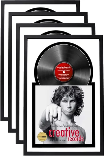 Creative Picture Frames Marco de vinilo Jukebox de 16 x 24 pulgadas con paspartú doble blanco-negro, marco de álbum de discos LP para decoración de