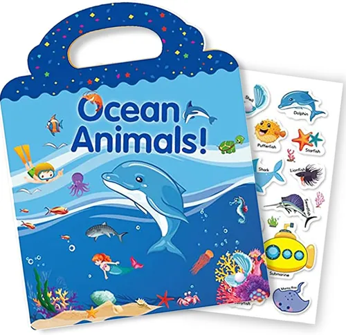 Miniatura 8 de Libro de calcomanías reutilizables para niños, calcomanías de animales, juguetes educativos de aprendizaje, calcomanías de viaje, libros
