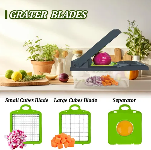 Miniatura 3 de Picador de verduras, multifuncional 14 en 1, picador de verduras de cocina con 8 cuchillas, cortador de cebolla profesional, cortador de verduras