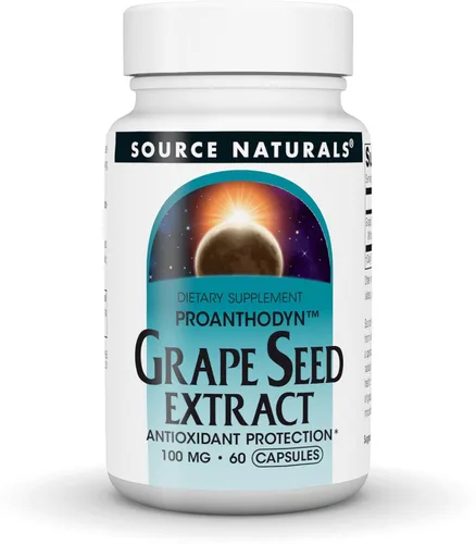 Source Naturals Extracto de semilla de uva, Proanthodyn 100 mg Protección antioxidante y apoya el envejecimiento saludable del cerebro - 60 cápsulas